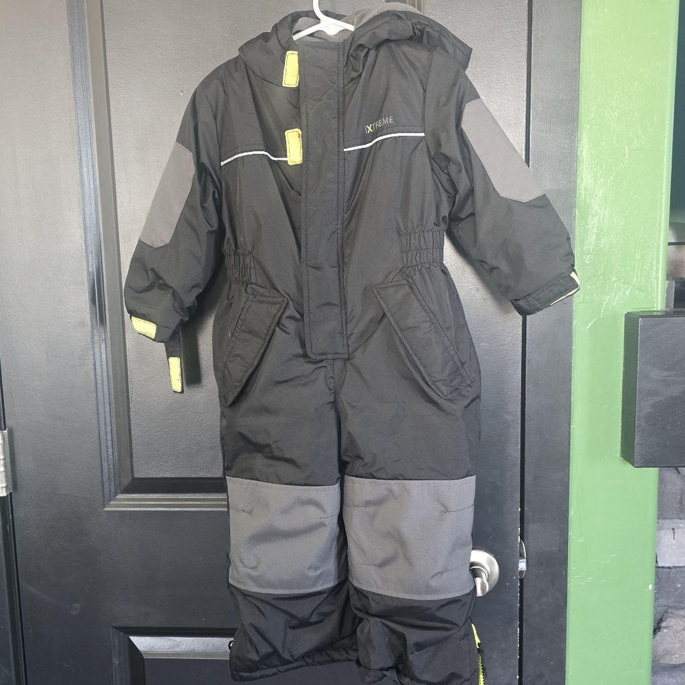 Children's Black and Gray Snowsuit with Neon Accents